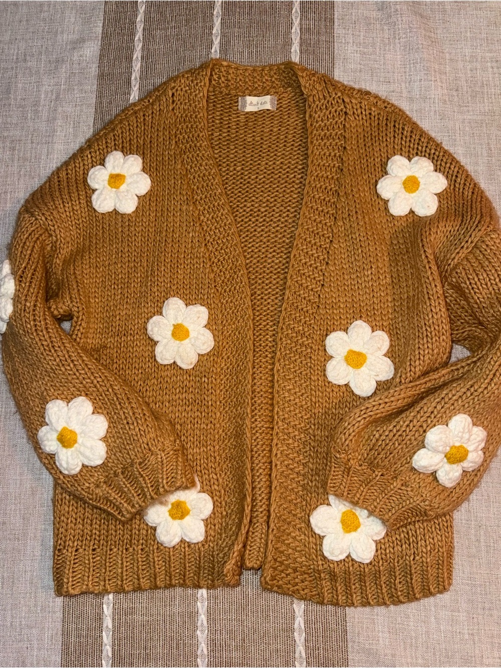 Altar'd State Daisy Appliqué Cardigan - Chestnut